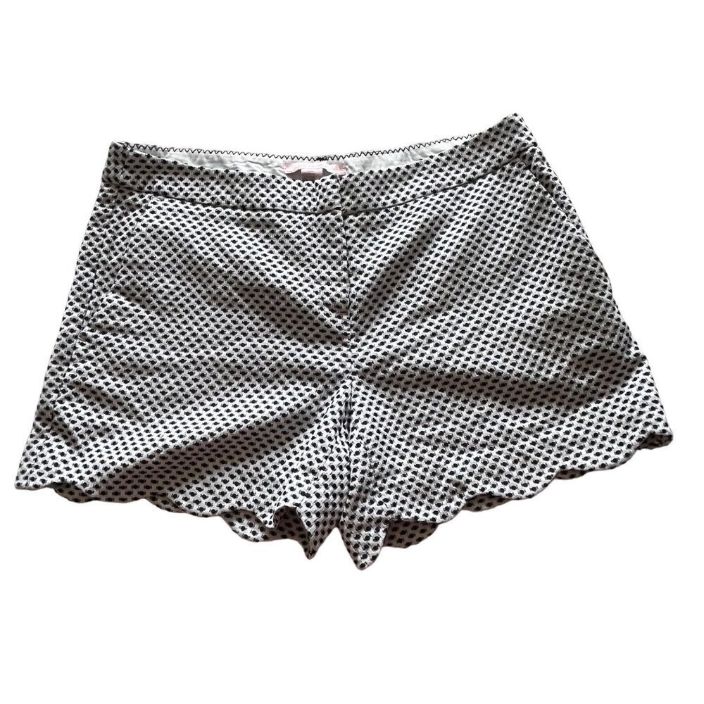 Saint Tropez West Scalloped Hem Shorts Woven White Navy Polka Dot Pattern Size 6